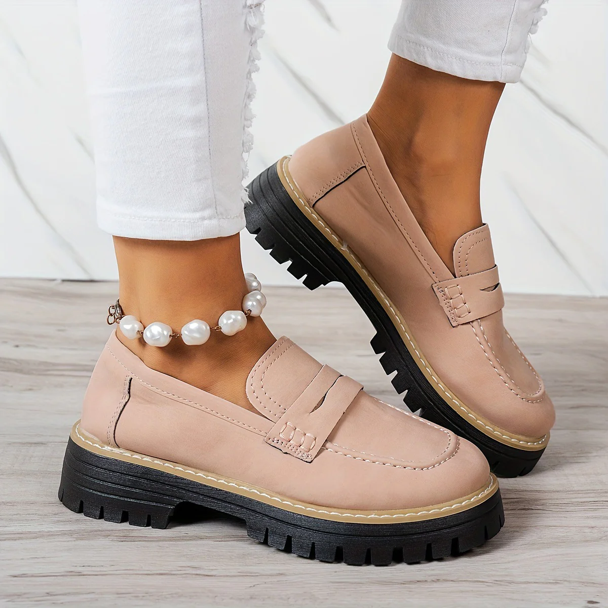 Women's Plus Size Casual Retro Suede Loafers with Chunky Heel Platform